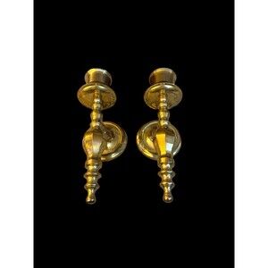 Vtg Pair Solid Brass Candle Wall Sconces Taper Candle Holders IMA With Patina